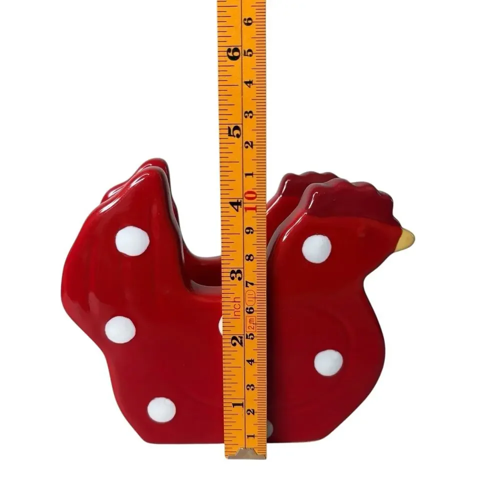 Sur La Table Red Polka Dot Chicken Ceramic Napkin Holder Farmhouse Kitchen Decor